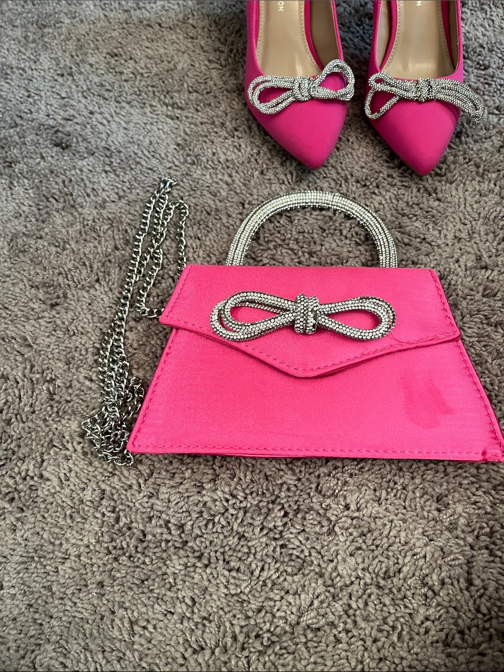Hot Pink Women's Mini Top-Handle Bag with Chain - Unbranded